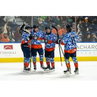 Worcester Railers gather following a goal