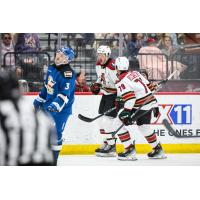 Tucson Roadrunners captain Austin Poganski reacts after he ties the game