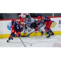 Wichita Thunder forward Peter Bates (center) vs. the Allen Americans