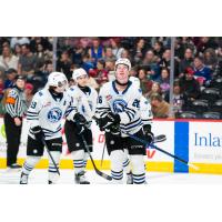 Wenatchee Wild's Miles Cooper (19) and Brendan Dunphy (26) on game night